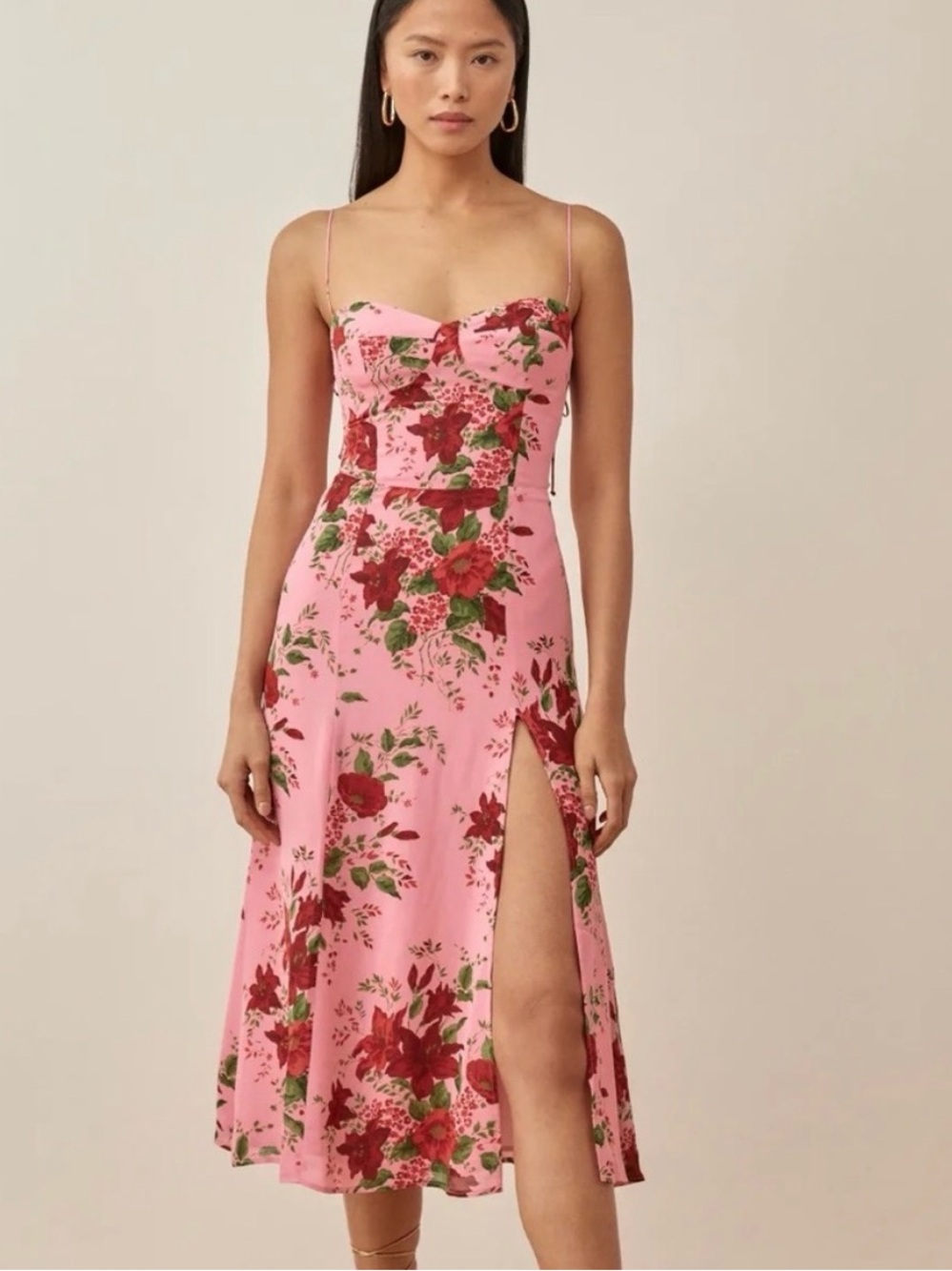 Reformation Juliette Dress Valeria Pink Floral Midi